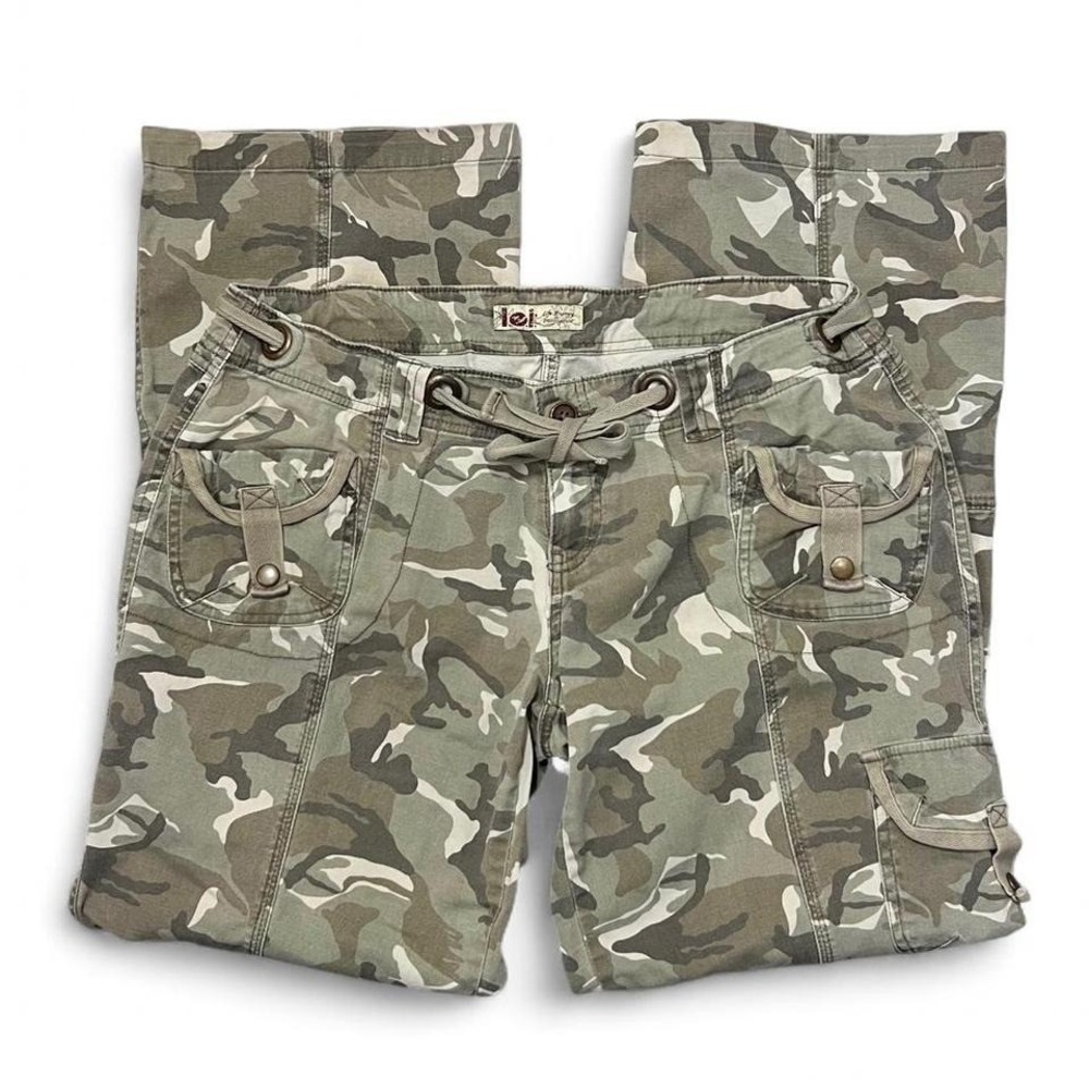 LEI Vintage Y2K Camo Cargo Wide Leg Pants Size XL‎ 36x30 Green Mid Rise Military